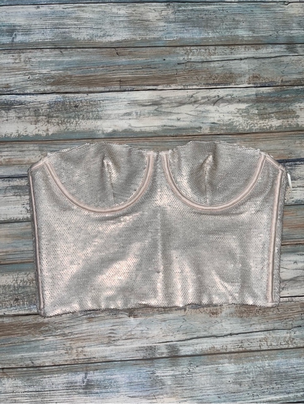 Zara Silver Sequin Corset Bustier Crop Top Strapless Party Club NWT Size S